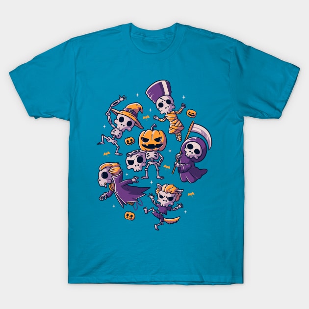 Halloween Skulls Cute Spooky Skeletons T-Shirt by eduely